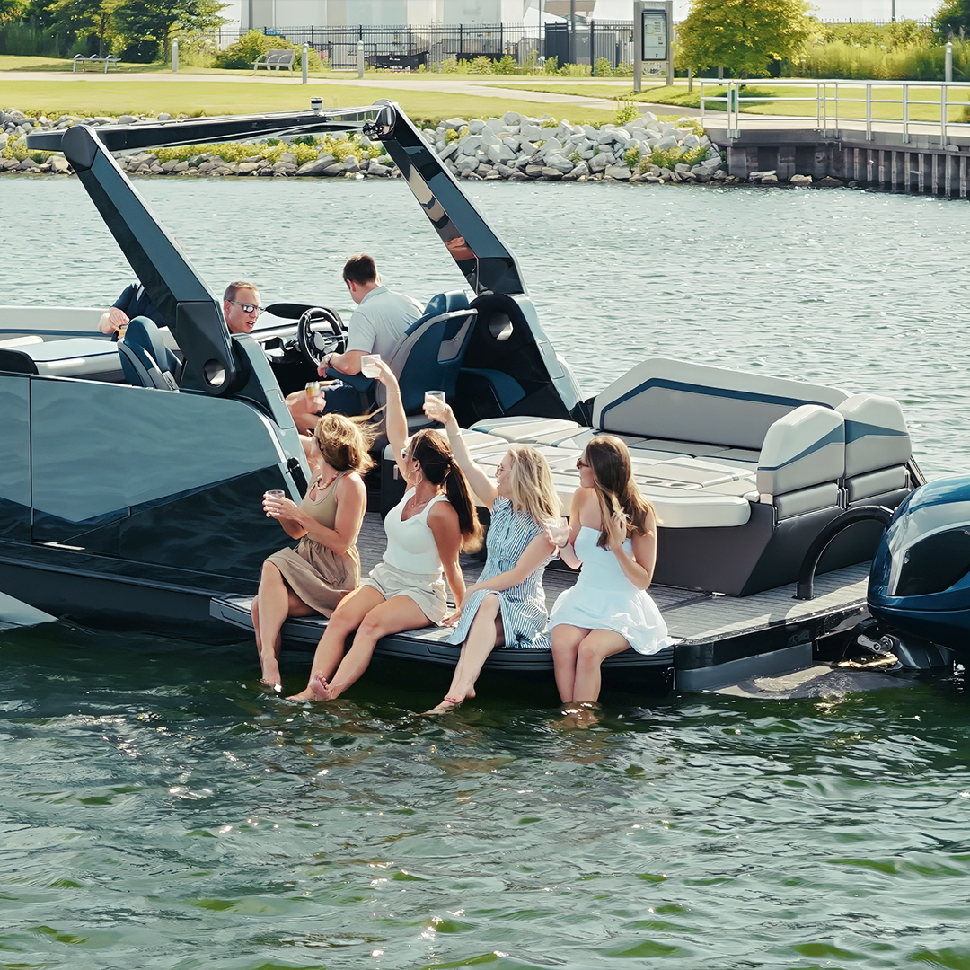 Flamingo Pontoon folding DeckWings that expand deck space by 50 percent