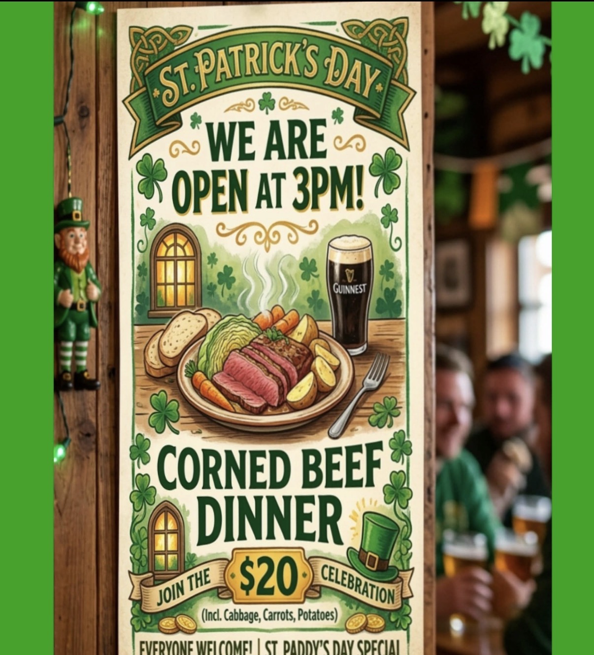 Gary's Olde Towne Tavern St. Patricks Day Corned Beef Dinner Special