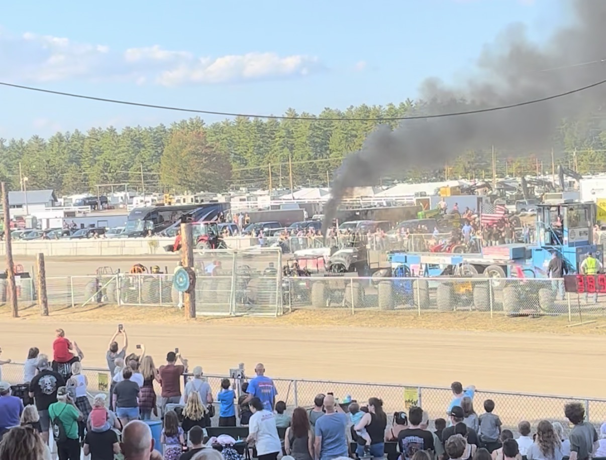 Tractor pull event at the Fryeburg Fair with crowds watching