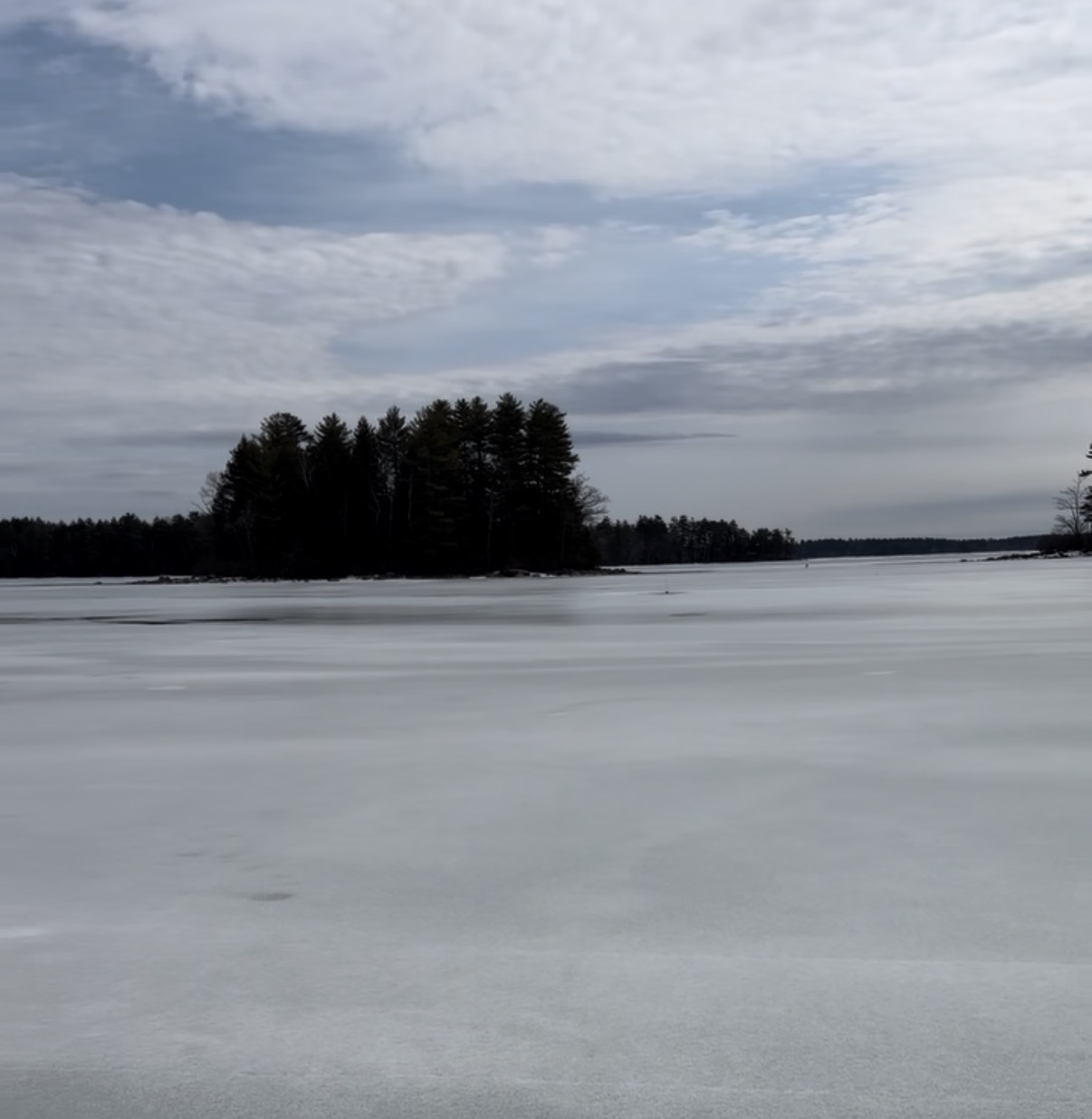 Northern Sebago Lake outside Point Sebago on March 15, 2026 — ice melting but still present