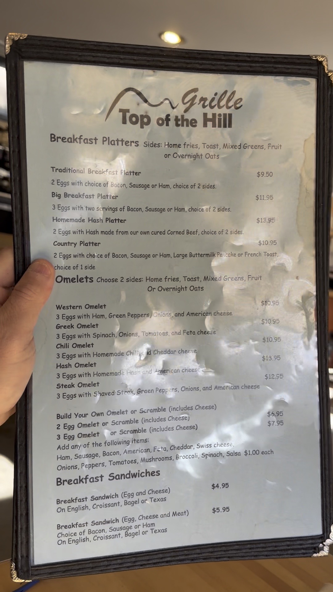 Top of the Hill Grille breakfast menu