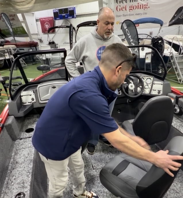 Pete walking through the interior layout of the Tracker Pro Guide